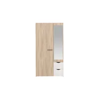 armoire 2 portes+2 tiroirs tempo junior coloris chêne relief et blanc brillant