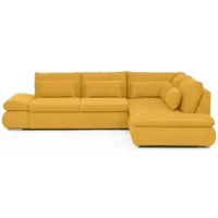 canapé d'angle convertible 4 places en tissu alina 2 coloris jaune