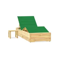 transat chaise longue bain de soleil lit de jardin terrasse meuble d'extérieur avec table et coussin pin imprégné helloshop26 02_0012661