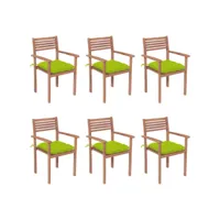 chaises de jardin empilables avec coussins 6 pcs teck solide 17