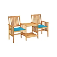 chaises de jardin avec table à thé et coussins acacia solide 16