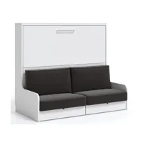 lit escamotable horizontal 140x180 avec canapé kalian-coffrage gris anthracite-façade blanche-canapé noir