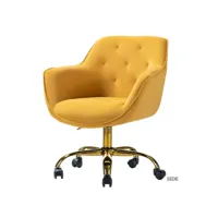 chaise de bureau en velours avec base dorée, chaise de bureau moderne à dossier moyen, chaise de travail pivotante réglable, jaune