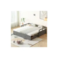 lit extensible avec tiroirs et sommiers à lattes, cadre en pin, rangement intégré, gris moselota