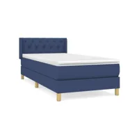 lit à sommier tapissier avec matelas bleu 80x200 cm tissu