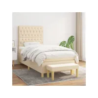 lit à sommier tapissier avec matelas crème 90x200 cm tissu