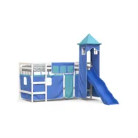 lit mezzanine enfants-90x190 cm - lit jeune - lit simple avec tour bleu bois pin massif peor44146