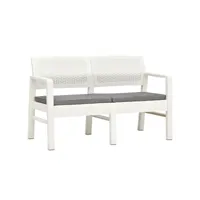 banc de jardin meuble de patio d'extérieur terrasse à 2 places et coussins 120 cm plastique blanc helloshop26 02_0011782