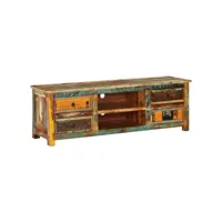 meuble tv, banc tv, meuble télé avec etagères et rangement bois de récupération 4 tiroirs meuble pro lww16170