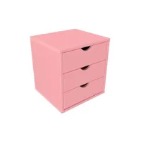 bloc 3 tiroirs bois massif  rose pastel bloc3t-rosepas