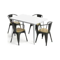 pack table de salle à manger et 4 chaises de salle à manger avec accoudoirs design industriel - nouvelle édition - bistrot stylix bronze métallisé