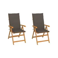 chaises de jardin 2 pcs avec coussins taupe bois de teck massif