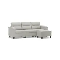 canapé 3 places, canapé droit, canapé relax moderne pour salon repose-pieds gris clair 180 cm tissu microfibre pwfn20133