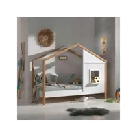 lit cabane enfant en bois blanc et hêtre 90x200 cm - lt2052