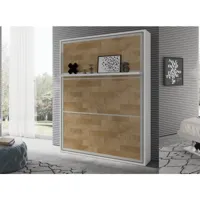 lit escamotable vertical 90x200 avec étagère ouverture synchronisée habitat-coffrage blanc-façade chocolat