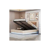 lit rembourré led 140 x 200 cm , lit double avec sommier en métal ,  tête de lit rembourrée réglable en hauteur , beige (sans matelas) moselota