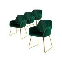 lot de 4 chaises de salle à manger vert assise en velours pieds dorés en métal 490013137