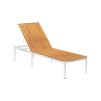 chaise longue avec coussin bois d'acacia et acier inoxydable