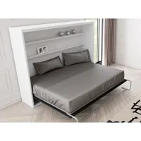 lit escamotable horizontal 90x200 - p 45cm - avec étagères intérieures optima-coffrage chocolat-façade parme