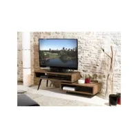 alida - meuble tv rotatif marron scandi teck recyclé pieds noirs