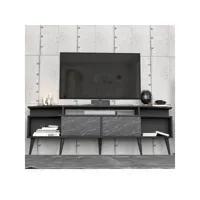 meuble tv 2 portes ebazoirs 180cm bois noir et noir effet marbre