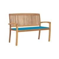 banc de jardin meuble de patio d'extérieur terrasse empilable et coussin bleu 128,5 x 57,5 x 90 cm bois de teck massif helloshop26 02_0011671
