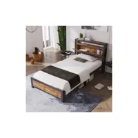 lit en métal avec espace de rangement noir 90 x 200 cm moselota