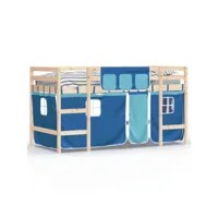 lit mezzanine enfants-90x200cm - lit jeune - lit simple et rideaux bleu bois pin massif peor67212