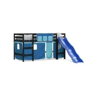 structure de lit adulte-enfant,80x200 cm lit mezzanine enfants et rideaux bleu 80x200cm bois pin massif