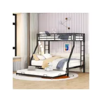 lit superposé, lit en métal avec lit gigogne, avec échelle des deux côtés pour enfants, adolescents, adultes, facile à monter, 90(140)x200cm, noir (eta 7.24)