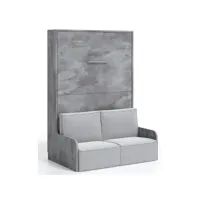lit escamotable vertical avec banquette kora 150x190-avec matelas-coffrage carbone-façade carbone-canapé gris foncé