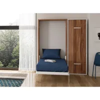 lit escamotable vertical 120x190 avec armoire et bureau kampo-avec matelas-coffrage chocolat-façade parme