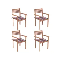 chaises de jardin 4 pcs avec coussins à carreaux rouge teck