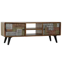buffet meuble de rangement en bois d'acacia multicolore - longueur 148 x hauteur 55 x profondeur 45 cm