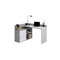 bureau d'angle avec rangements en bois imitation gris béton et blanc - bu13051