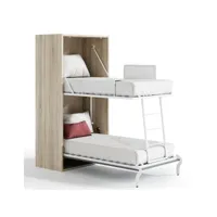 lit escamotable superposé vertical 2 couchages 90x190 liker-2 matelas-coffrage blanc-façade mosaïque