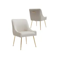lot de 2 chaises de salle à manger design revêtement en velours beige et piètement en acier inoxydable doré collection havana viv-114136