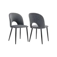 chaise de salle à manger (2 pcs), en velours structure en métal,pieds réglables,motif diamant à l'arrière,gris