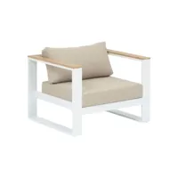 fauteuil de salon de jardin en aluminium et accoudoirs acacia emperia - blanc