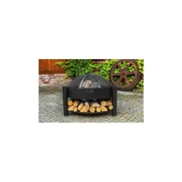 brasero de jardin solafa avec range bois en acier noir + pare-feu 111246+111310