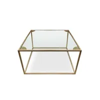 table basse carrée rivel métal or et verre transparent