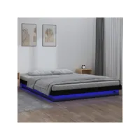 cadre de lit de qualité à led noir 135x190 cm double bois massif