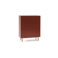 meuble bar 3 portes rouge-chêne - teulat arista - l 95 x l 40 x h 120 cm - neuf