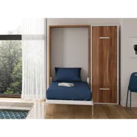 lit escamotable vertical 140x200 avec armoire et bureau kampo-avec matelas-coffrage chêne 3d-façade chocolat