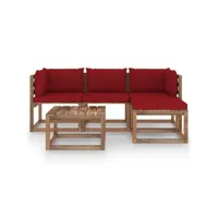 5 pcs salon de jardin - ensemble table et chaises de jardin avec coussins rouge bordeaux togp85183