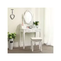 coiffeuse hombuy 4 tiroir, miroir ovale, blanc design magnifiquement