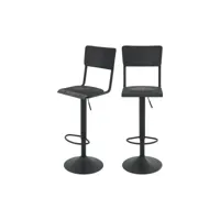 chaise de bar clem en bois noir réglable 60-80 cm (lot de 2)