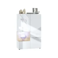 vitrine blanc mat et brillant insertion chêne   (l-h-p) : 91,5 - 136,5 - 37 cm + led blanc