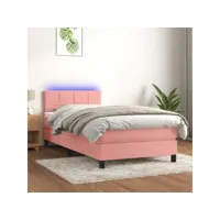 sommier tapissier avec matelas et led - sommier pour adulte et enfant - rose 100x200 cm velours meuble pro frco56384