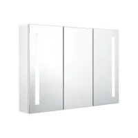 armoire de salle de bain à miroir led 89x14x62cm blanc brillant